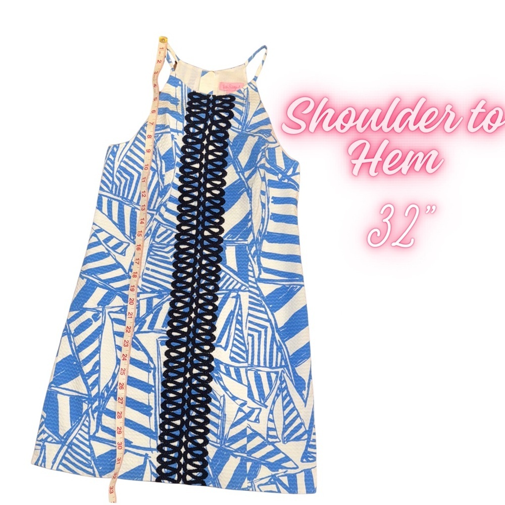Lilly Pulitzer Size 0 Blue White Geometric Print Dress – Kentucky Derby Outfit - Picture 5 of 8